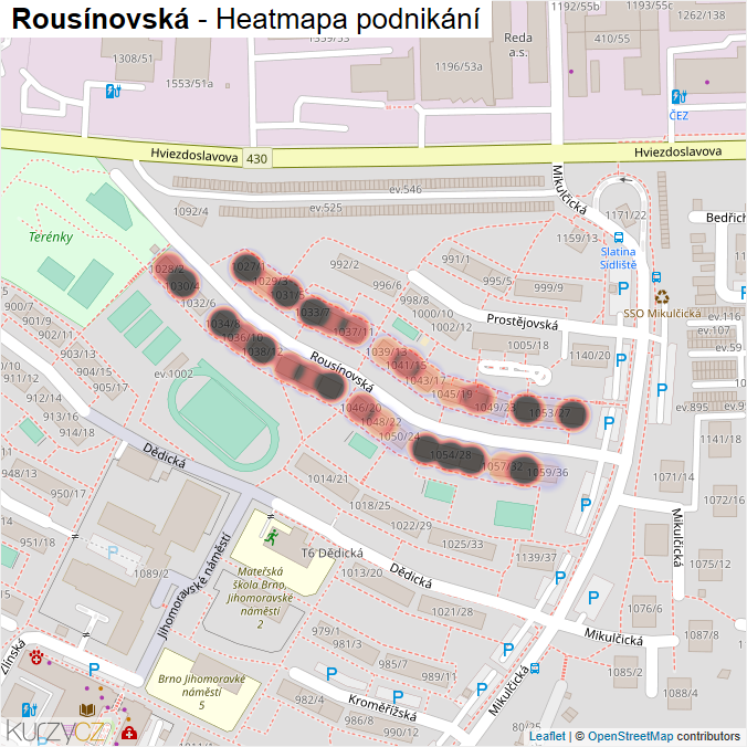 Mapa Rousínovská - Firmy v ulici.