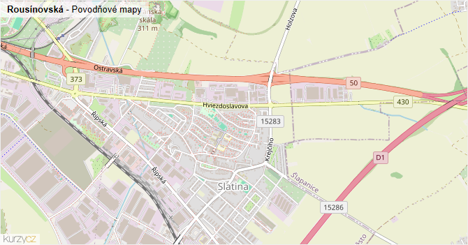Rousínovská - záplavové mapy stoleté vody