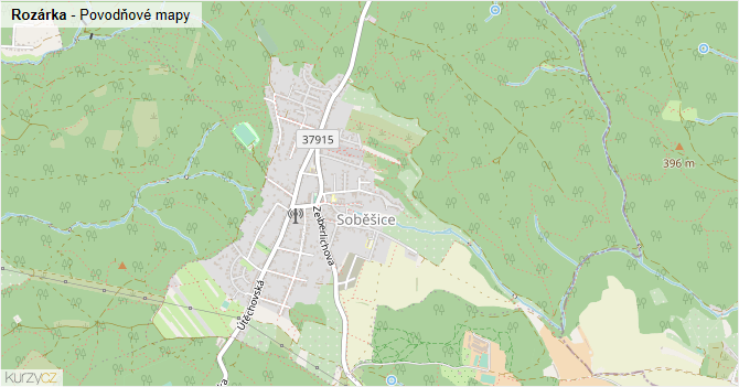 Rozárka - záplavové mapy stoleté vody