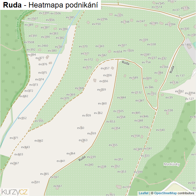 Mapa Ruda - Firmy v ulici.