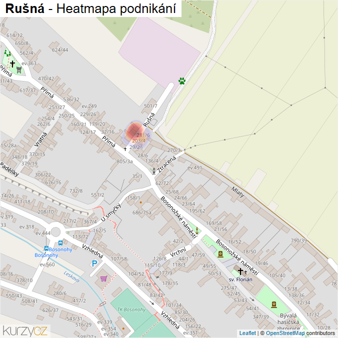 Mapa Rušná - Firmy v ulici.