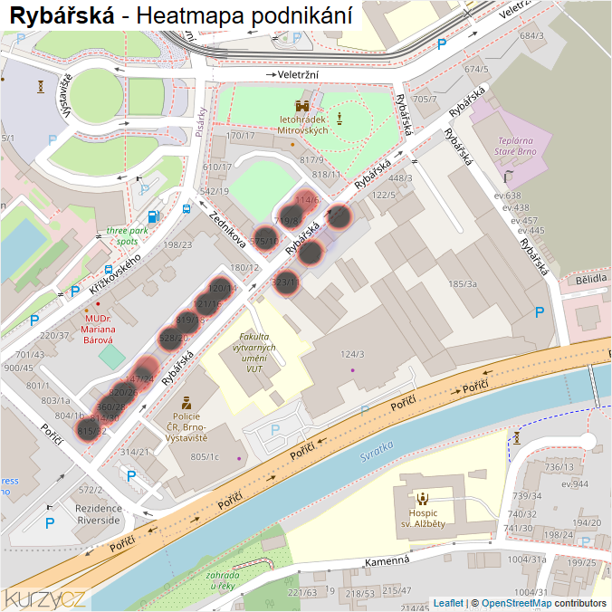 Mapa Rybářská - Firmy v ulici.