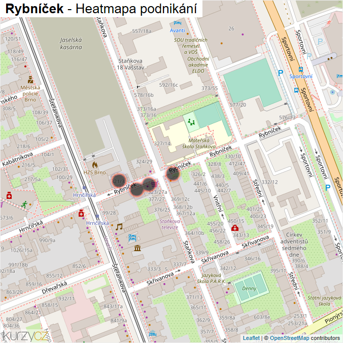 Mapa Rybníček - Firmy v ulici.