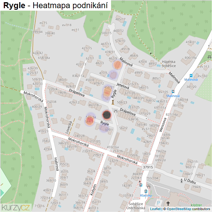 Mapa Rygle - Firmy v ulici.