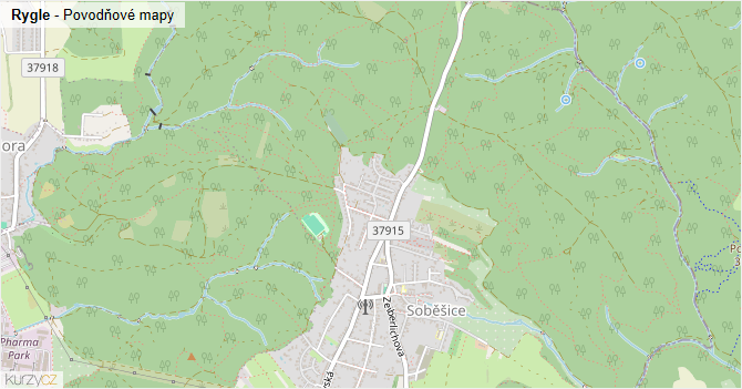Rygle - záplavové mapy stoleté vody