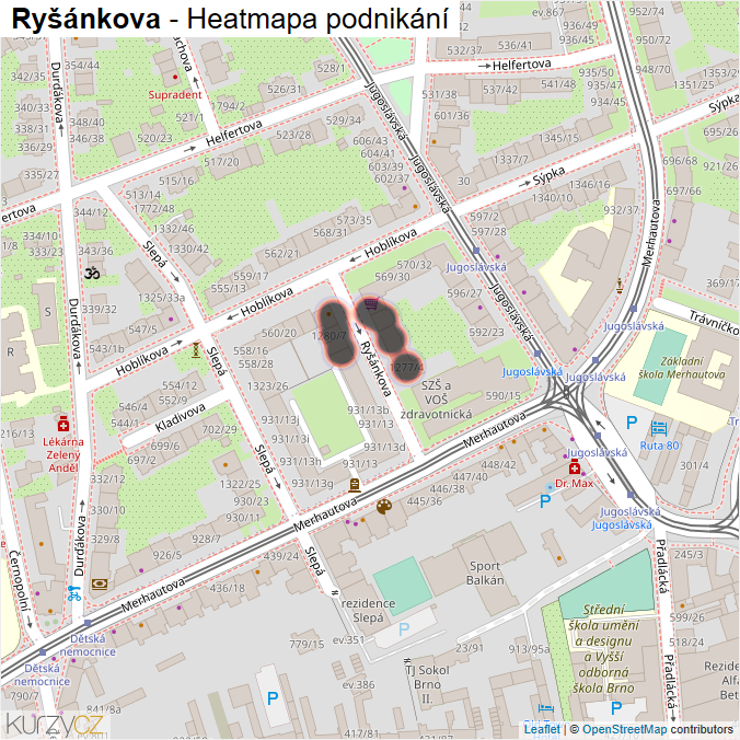 Mapa Ryšánkova - Firmy v ulici.