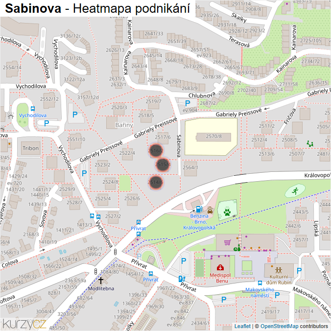Mapa Sabinova - Firmy v ulici.