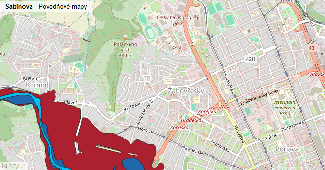 Sabinova - záplavové mapy stoleté vody