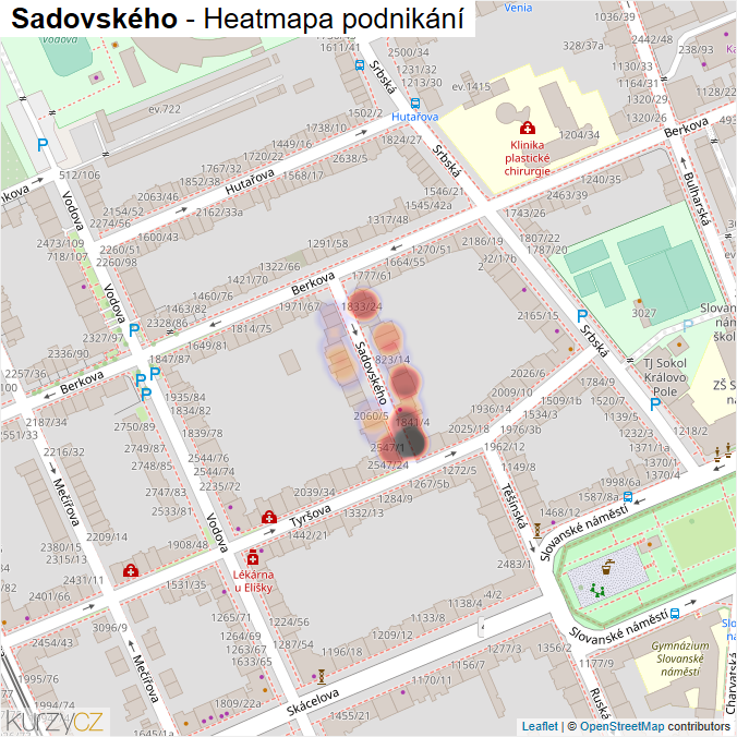 Mapa Sadovského - Firmy v ulici.
