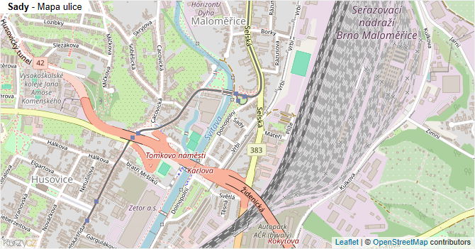 Sady - mapa ulice