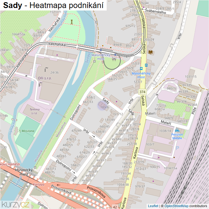 Mapa Sady - Firmy v ulici.