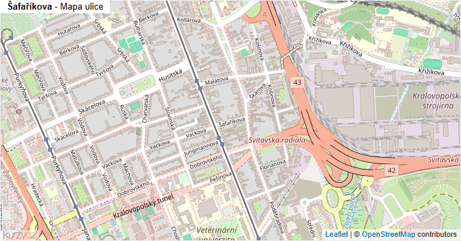Šafaříkova - mapa ulice