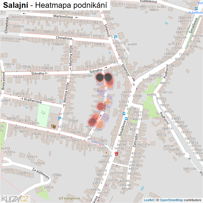 Mapa Salajní - Firmy v ulici.