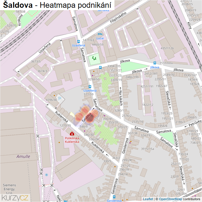 Mapa Šaldova - Firmy v ulici.