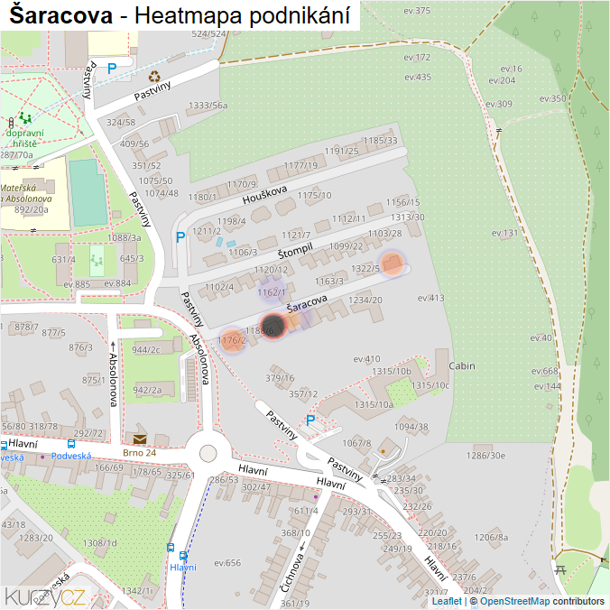 Mapa Šaracova - Firmy v ulici.