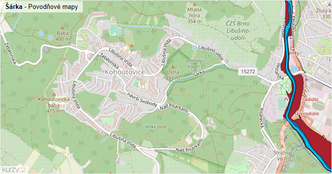 Šárka - záplavové mapy stoleté vody