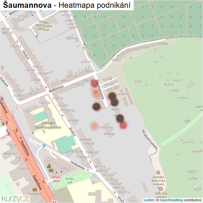 Mapa Šaumannova - Firmy v ulici.