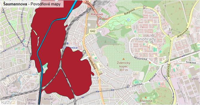 Šaumannova - záplavové mapy stoleté vody