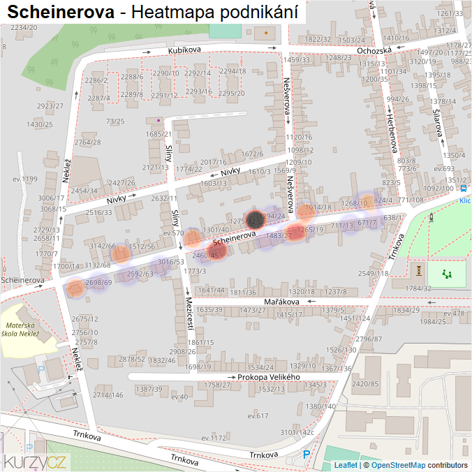 Mapa Scheinerova - Firmy v ulici.