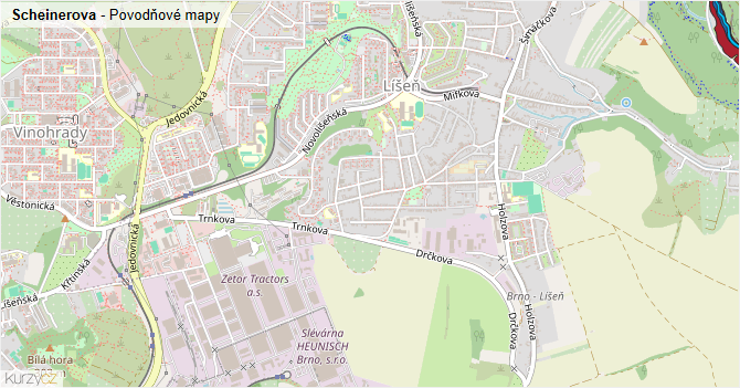 Scheinerova - záplavové mapy stoleté vody