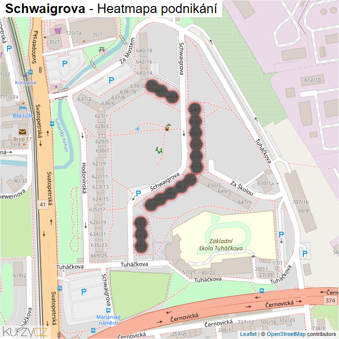 Mapa Schwaigrova - Firmy v ulici.