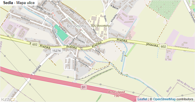 Sedla - mapa ulice