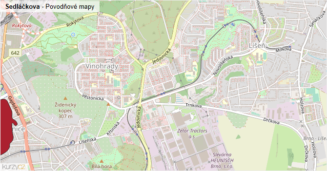 Sedláčkova - záplavové mapy stoleté vody