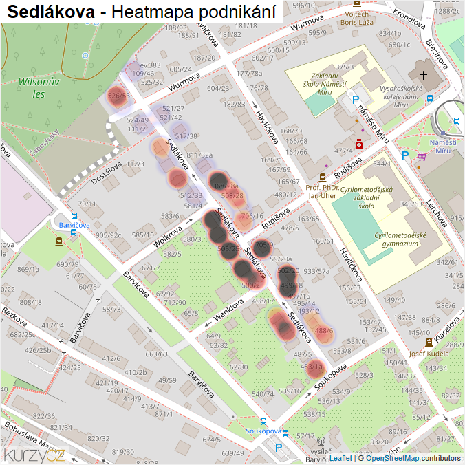 Mapa Sedlákova - Firmy v ulici.