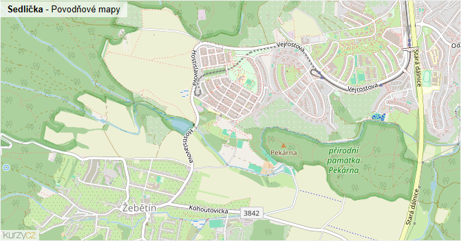Sedlička - záplavové mapy stoleté vody