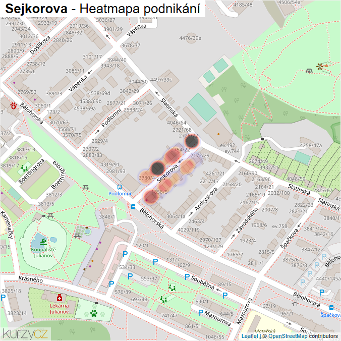 Mapa Sejkorova - Firmy v ulici.