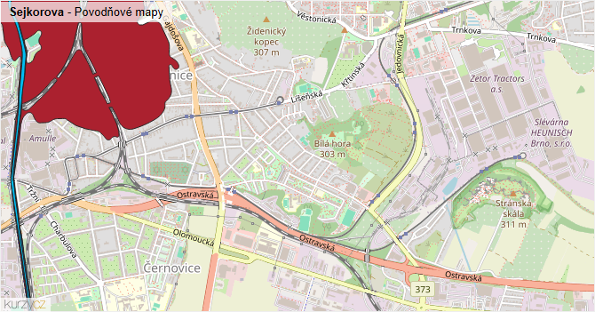 Sejkorova - záplavové mapy stoleté vody