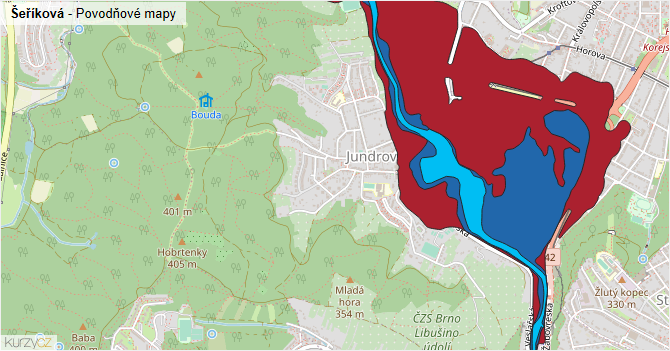 Šeříková - záplavové mapy stoleté vody