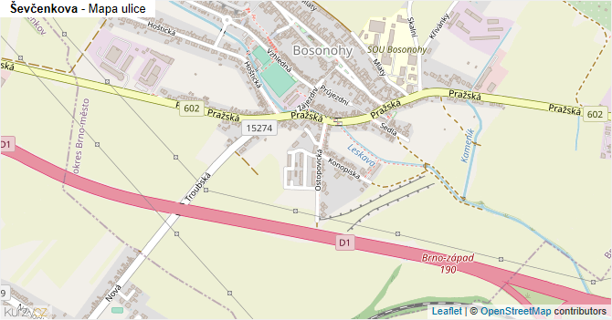 Ševčenkova - mapa ulice