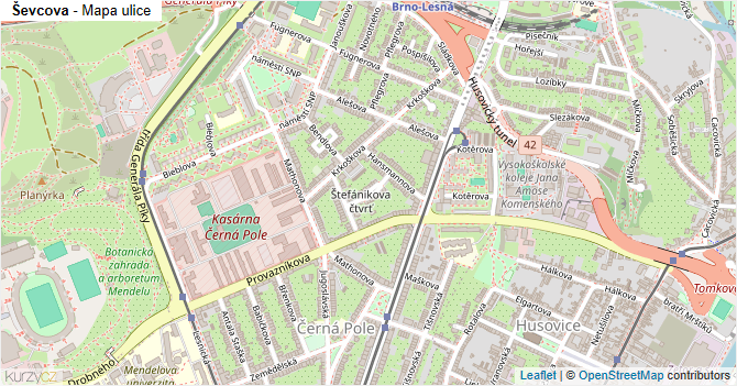 Ševcova - mapa ulice