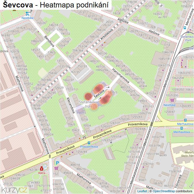 Mapa Ševcova - Firmy v ulici.