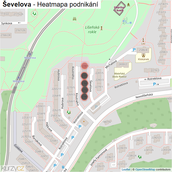 Mapa Ševelova - Firmy v ulici.