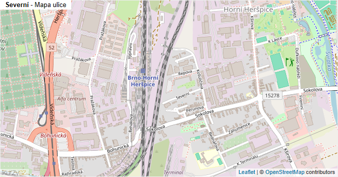Severní - mapa ulice