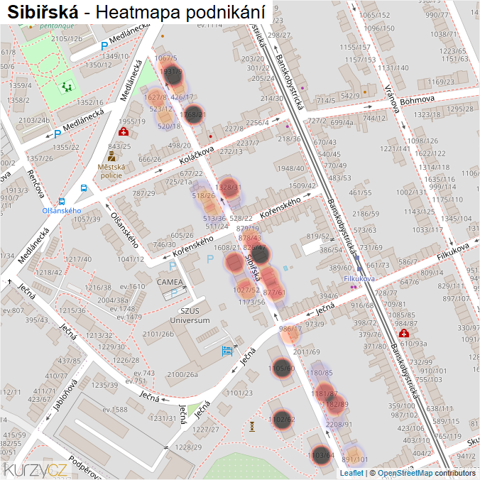 Mapa Sibiřská - Firmy v ulici.