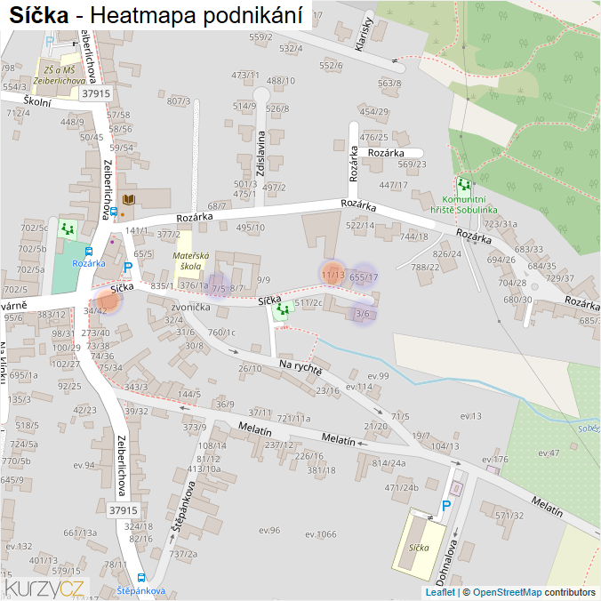 Mapa Síčka - Firmy v ulici.