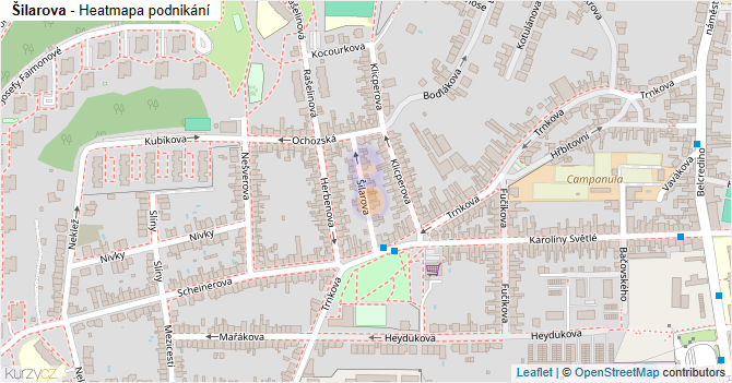 Šilarova - mapa podnikání