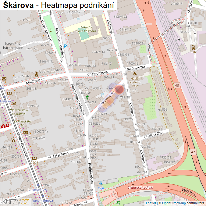 Mapa Škárova - Firmy v ulici.