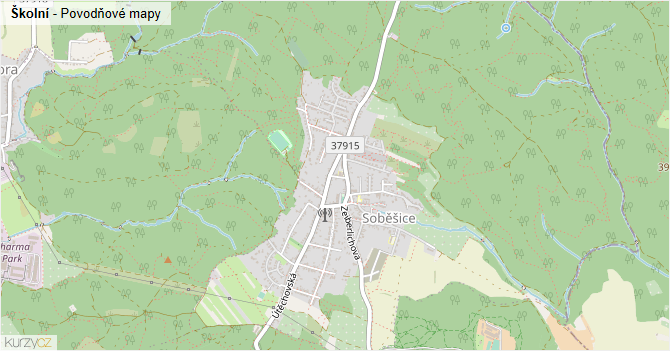 Školní - záplavové mapy stoleté vody