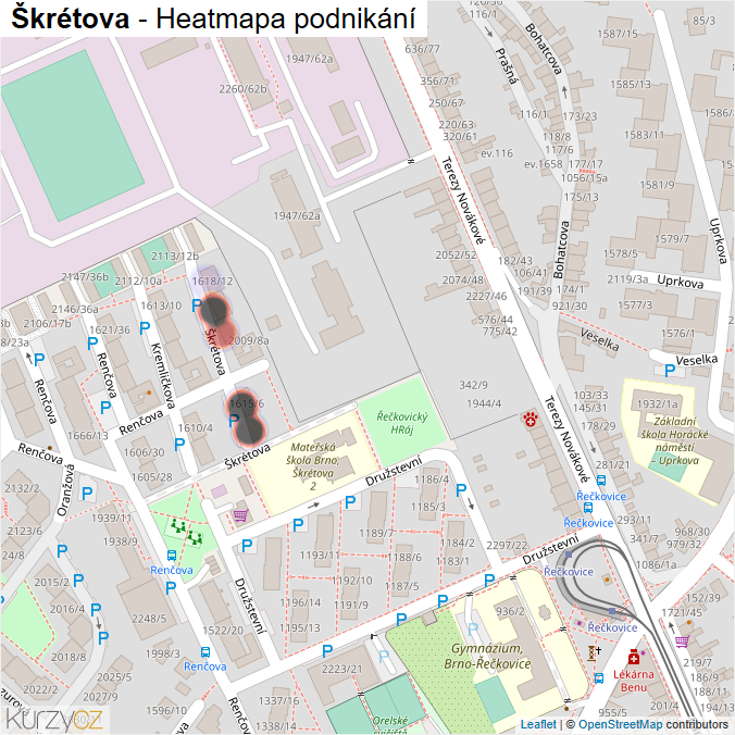 Mapa Škrétova - Firmy v ulici.