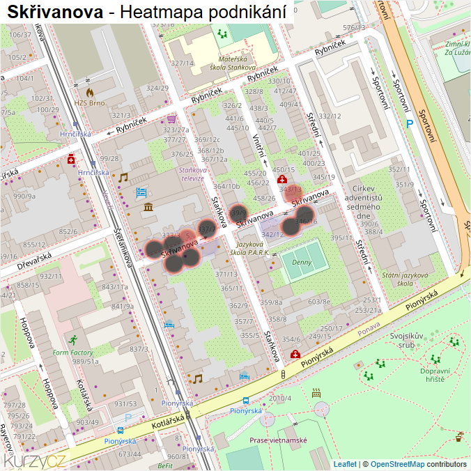 Mapa Skřivanova - Firmy v ulici.