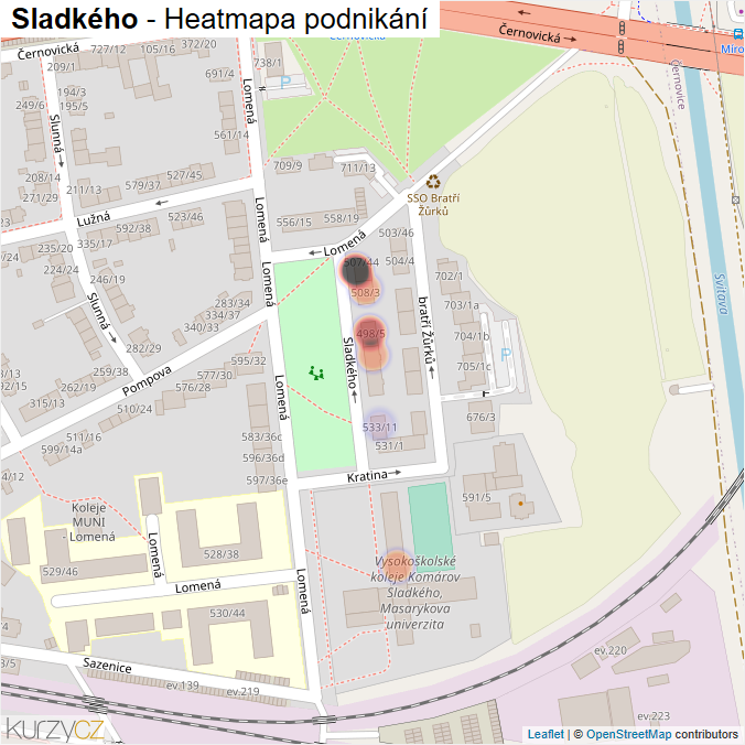 Mapa Sladkého - Firmy v ulici.