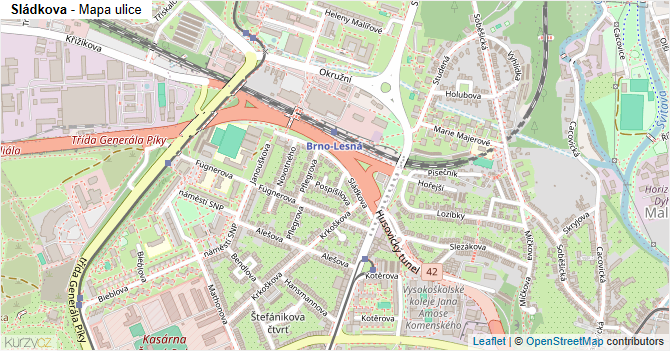 Sládkova - mapa ulice