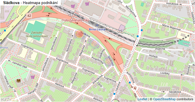 Sládkova - mapa podnikání
