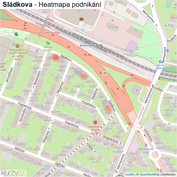 Mapa Sládkova - Firmy v ulici.
