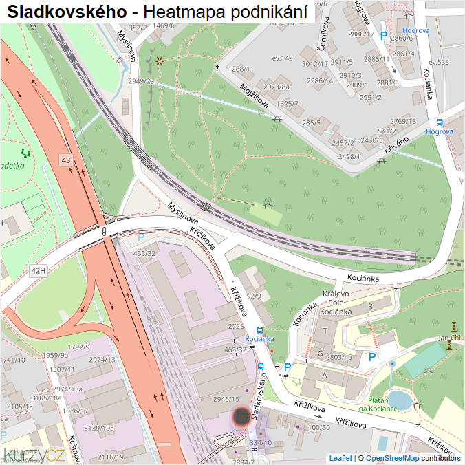 Mapa Sladkovského - Firmy v ulici.