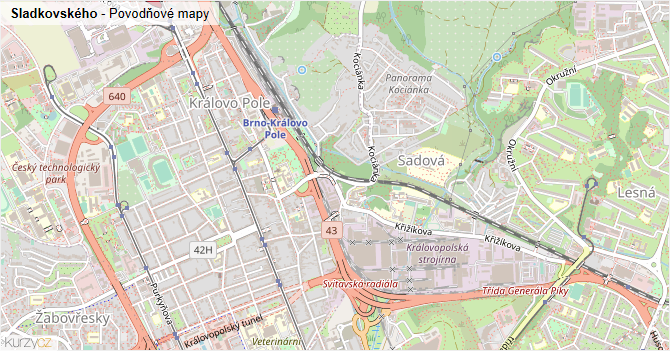 Sladkovského - záplavové mapy stoleté vody
